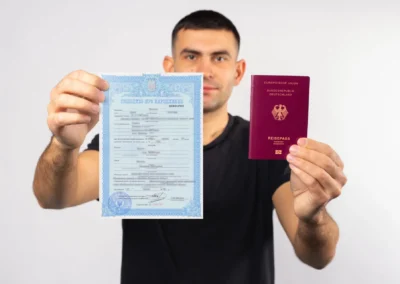 mann-haelt-ukrainische-heiratsurkunde-und-deutschen-reisepass-in-der-hand-scaled